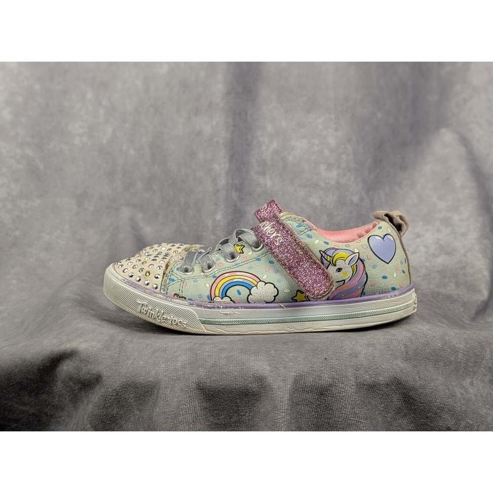 Skechers Twinkle Toes Unicorn Rainbow Sparkle Sneakers Blue Kids 13 10988L‎